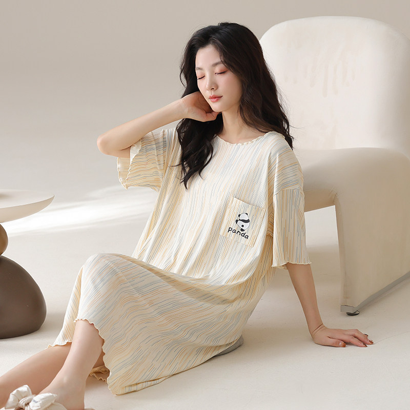 冰丝睡裙女夏季短袖中长款可爱卡通睡衣裙韩版女生可外穿家居服夏图片