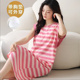 甜美条纹睡衣韩版 中长款 外穿家居服 无袖 带胸垫一体坎肩睡裙女夏季