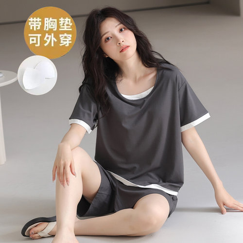 带胸垫一体莫代尔睡衣女夏季