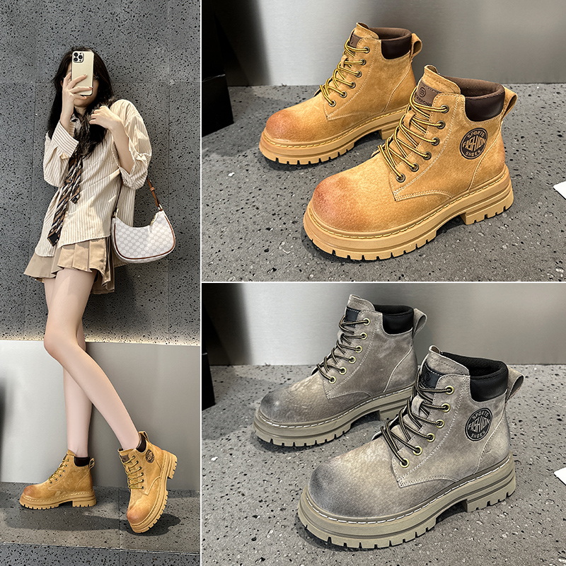 【真皮版】马丁靴女款厚底大黄靴