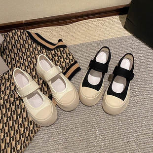 厚底魔术贴春夏单鞋 赵露思同款 丑萌大头帆布小白鞋 玛丽珍女鞋 法式