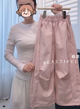 2026女童春秋季百搭宽松粉色直筒裤