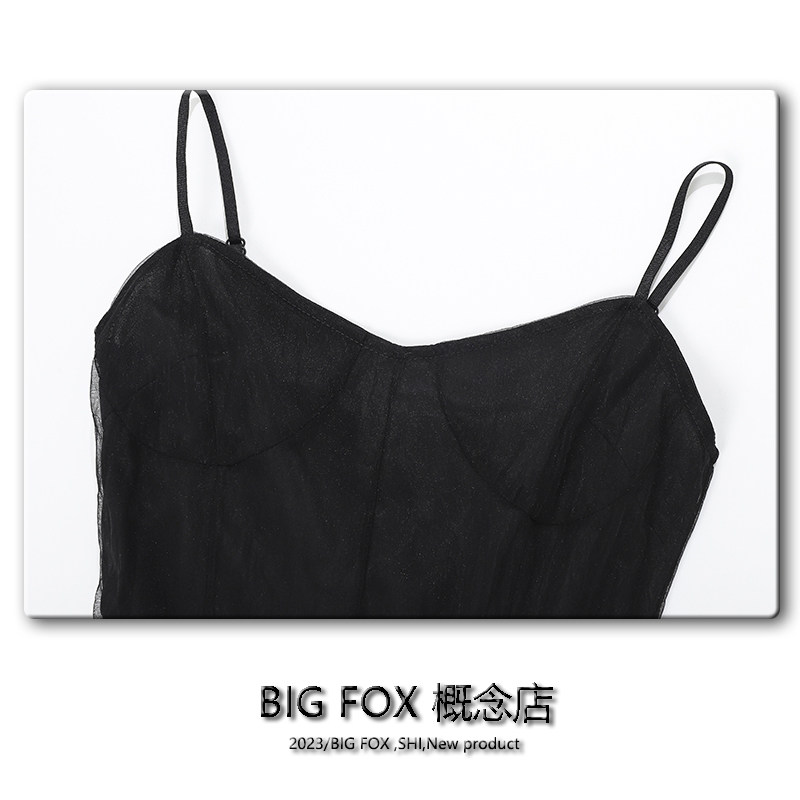 BIG FOX 블랙 스커트 섹시 서스펜더 드레스 순수한 욕망 프랑스 기질 롱 스커트 2023 봄 여름 스커트