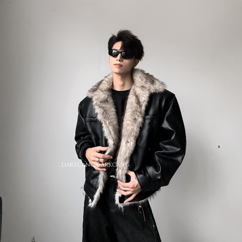 黑沧社/轻奢大毛领cleanfit座山雕外套男冬季短款加厚夹棉皮棉服