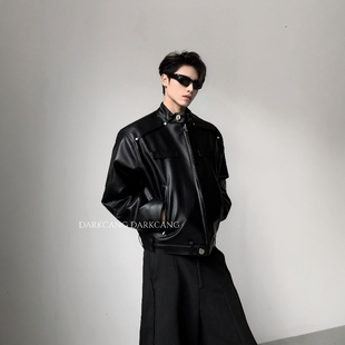 黑沧社 立领cleanfit痞帅夹克 轻奢90白鸭绒羽绒服皮衣外套男冬季