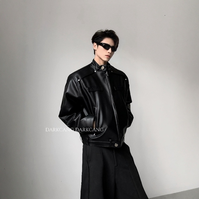 黑沧社/轻奢90白鸭绒羽绒服皮衣外套男冬季立领cleanfit痞帅夹克