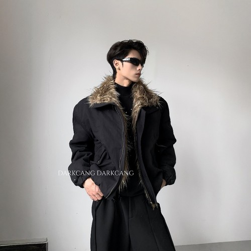 黑沧社/轻奢美式夹棉毛领cleanfit座山雕外套男冬季立领夹克棉服