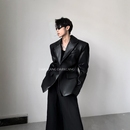 型设计垫肩皮衣外套男秋季 版 高级感痞帅收腰西服 轻奢西装 黑沧社