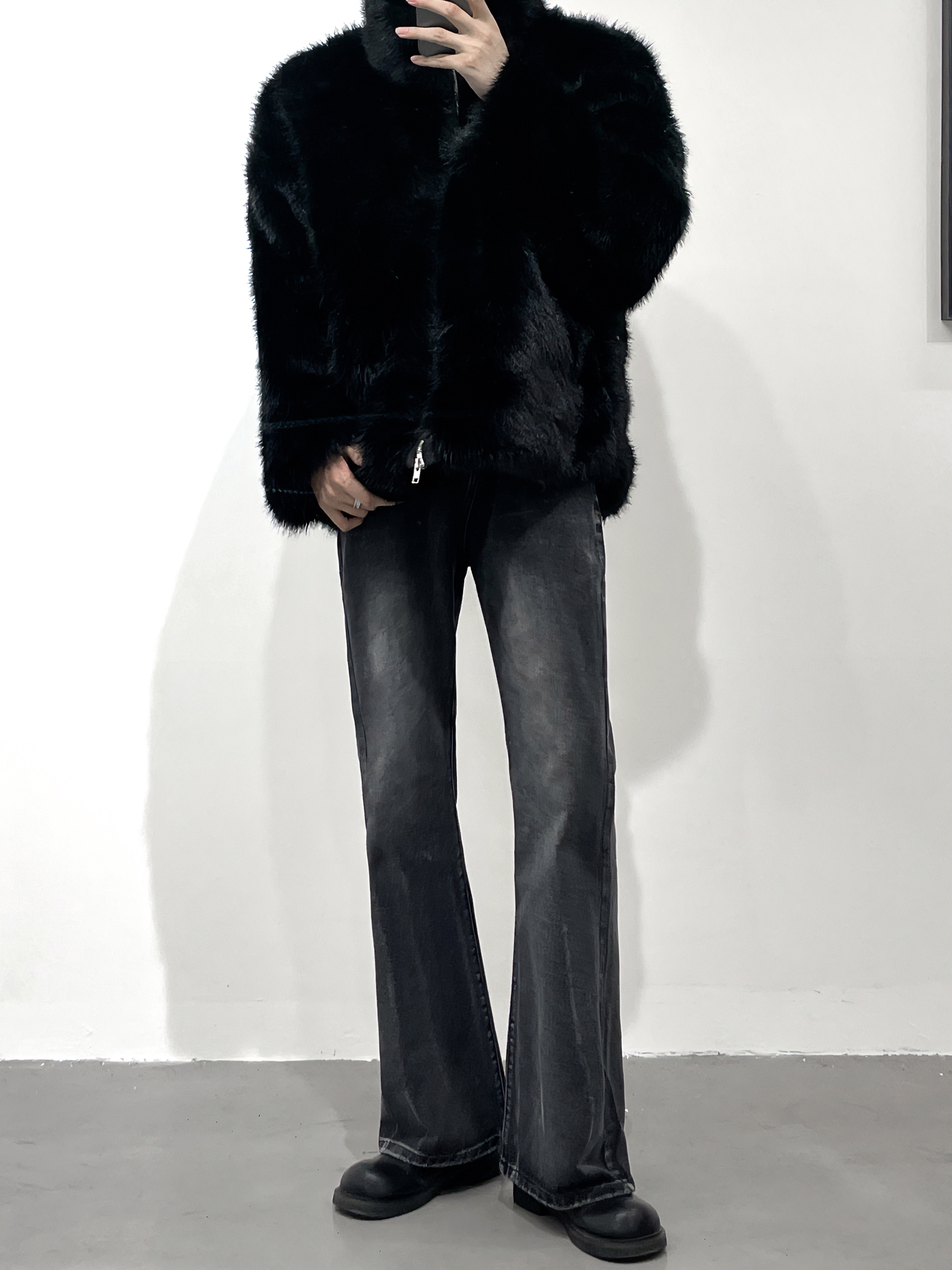 黑沧社/美式vibe风小众设计感微喇叭裤男冬季高街复古直筒牛仔裤