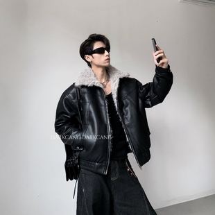 黑沧社 高级感痞帅夹棉加厚皮棉服 轻奢cleanfit座山雕外套男冬季