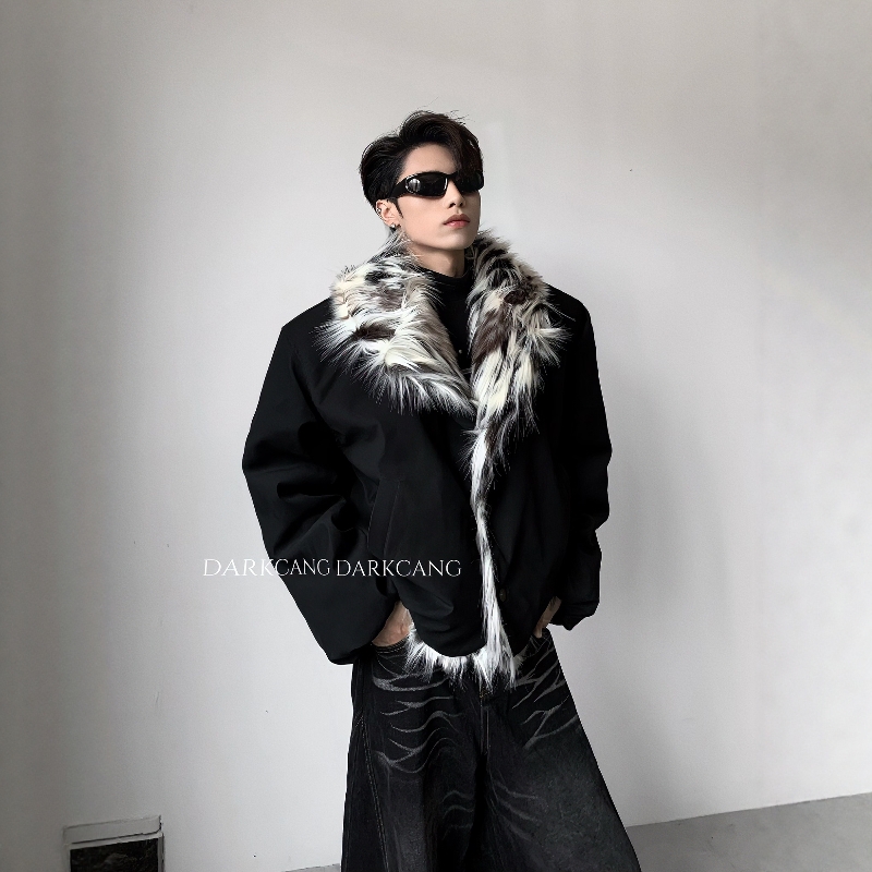 黑沧社/轻奢白虎纹大毛领cleanfit座山雕外套男冬季高级贵气棉服