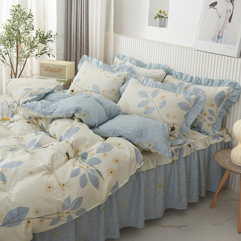 100%纯棉床裙四件套全棉床罩韩式床上用品碎花被套床套春秋四季款