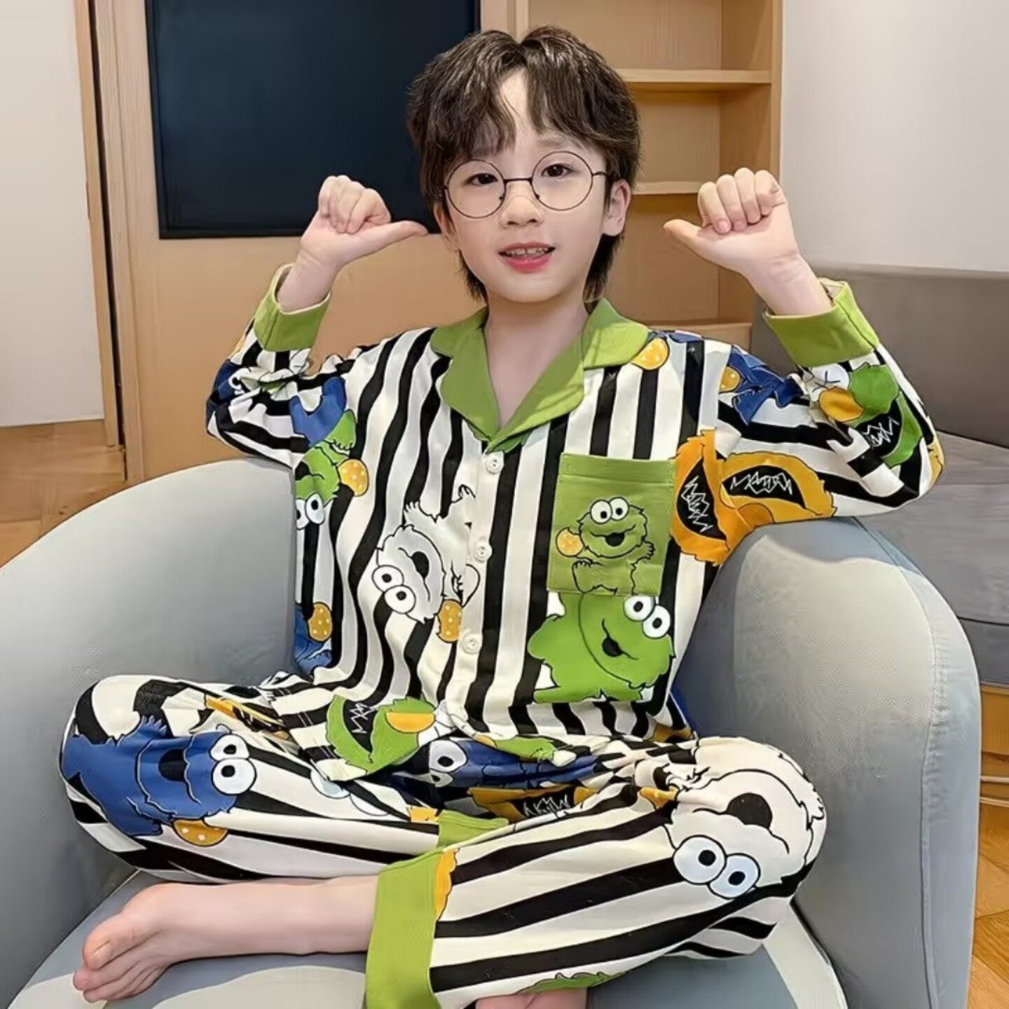男孩云感棉春秋季春天男童大码男童冬天长袖长袖冬天初中儿童睡衣