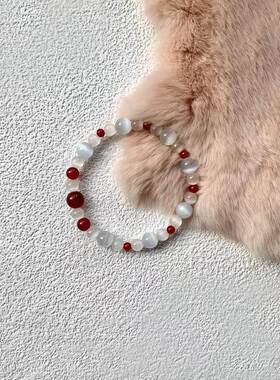 玻璃红妆新中式猫眼石串手链