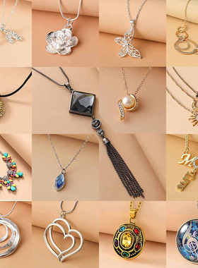 时尚简约合金项链吊坠多款 韩版百搭女个性花朵圆环蝴蝶海豚项坠