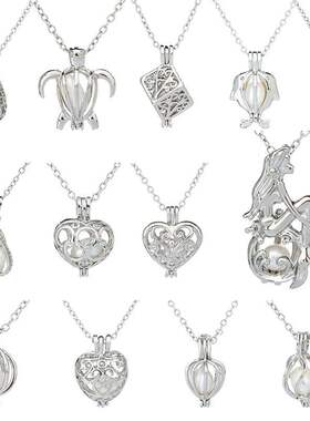 wish 亚马逊爆款简约珍珠项链 镂空牡蛎笼子DIY吊坠 抖音同款