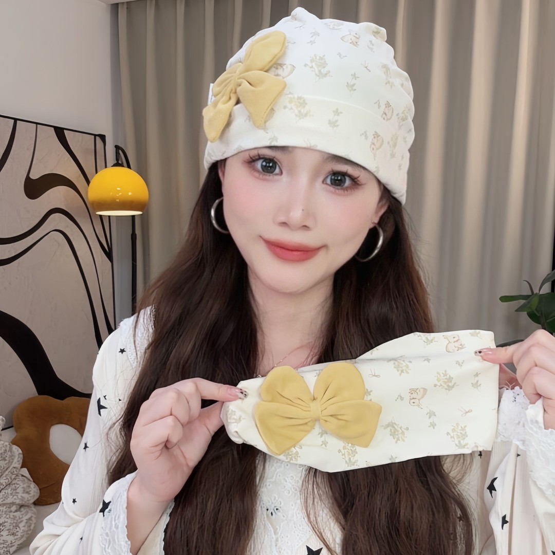 锦鹿贝比纯棉A类双层月子帽防风