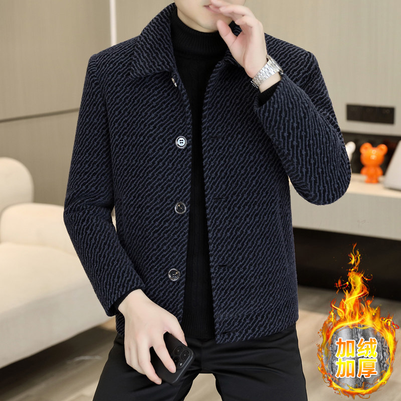 秋冬季新款中年男士加绒加厚呢子外套潮流成熟风保暖短款毛1224n