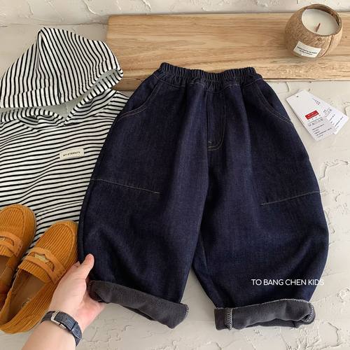 慕小橙男童加绒牛仔裤小童2025年秋冬弯刀裤宝宝保暖长裤儿童加厚