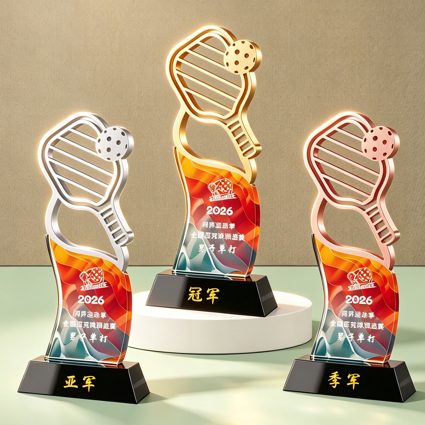 新款匹克球奖杯定制社区趣味俱乐部运动比赛颁奖冠亚季金银铜奖品
