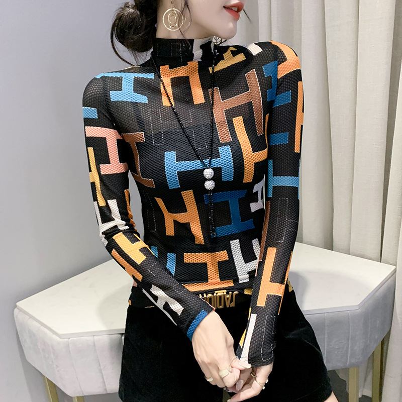 长袖休闲风网纱秋季时尚字母印