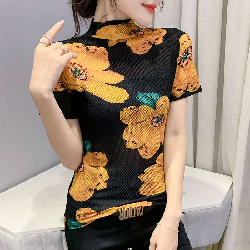 短袖休闲风网纱速卖通时尚印花