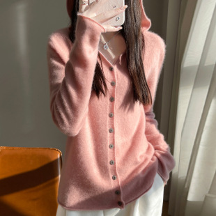 外连帽圆领毛衣一线大码 新款 成衣宽松时尚 女秋冬法式 针织开衫