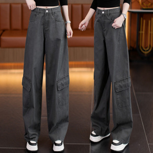 气质百搭弯刀裤 潮休闲裤 秋季 裤 洋气高腰显瘦多口袋阔腿工装 时尚