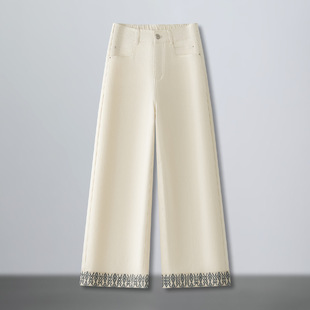 新款 高腰垂顺阔腿牛仔裤女夏季宽松显瘦时尚百搭九分直筒裤潮