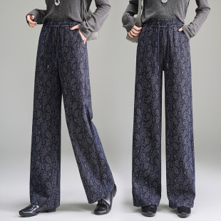 休闲裤 秋季 高腰垂感显瘦百搭腰果花直筒裤 潮流松紧腰阔腿裤 时尚