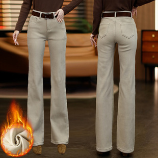 复古高腰微喇牛仔裤 长裤 女加绒加厚显瘦修身 子女士冬季 喇叭裤 新款