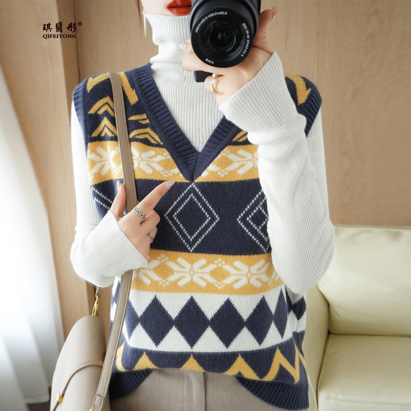 羊毛混纺2025秋冬女士新宽松v领