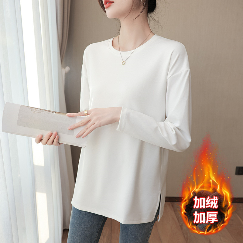 长袖通勤风德绒白色宽松中长款