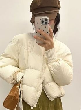 冬高端针织棒球领小个子保暖厚白色短款羽绒棉棉服棉衣/棉服辛502