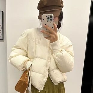 冬高端针织棒球领小个子保暖厚白色短款羽绒棉棉服棉衣/棉服辛502