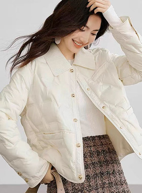 针织领新国标绒秋冬季白鸭绒女轻薄气质羽绒服涤纶长袖中等F6565