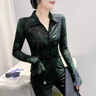 实拍秋季网纱设计感修身显瘦时尚气质打底衫大量现货-衬衫常规