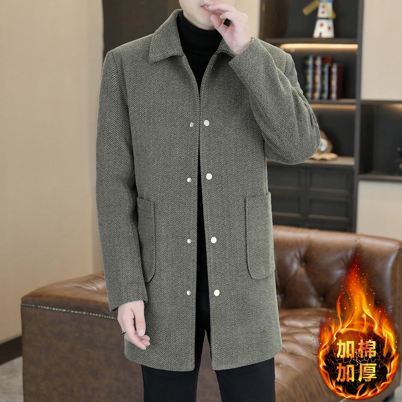 风衣男秋冬季韩版潮流时尚毛呢大衣高级感中长款加棉加厚夹克百搭