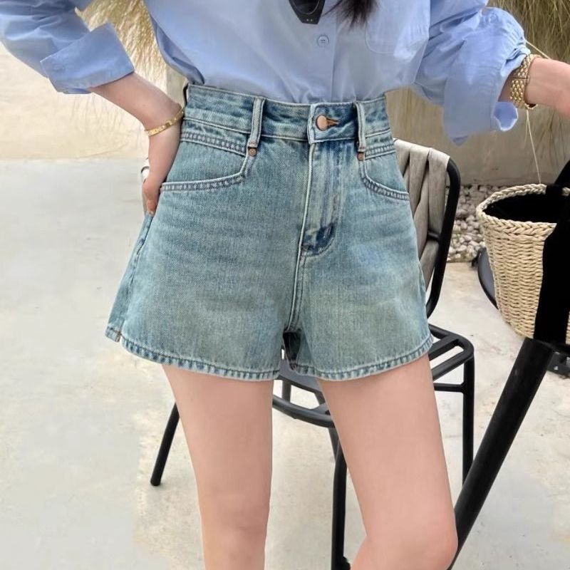 美式辣妹经典百搭牛仔短裤女夏季高腰a字开叉热裤小个子超短裤子