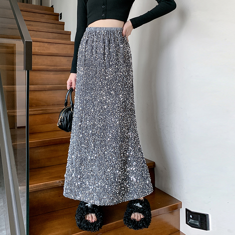 胖MM小香风重工闪闪亮片裙女夏季高腰显瘦包臀鱼尾裙中长款半身裙