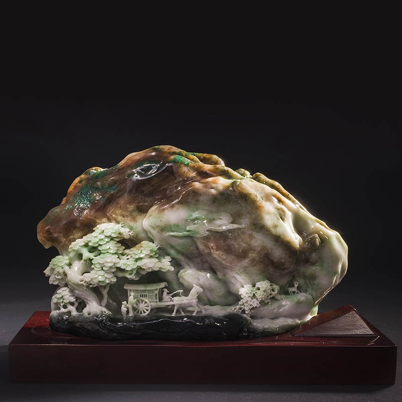 玉神工艺河南省玉雕大师侯庆军俏色山水系列家居摆件春山如约