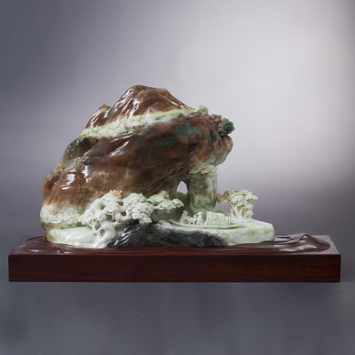 玉神工艺河南省玉雕大师侯庆军俏色山水系列家居摆件月下听涛