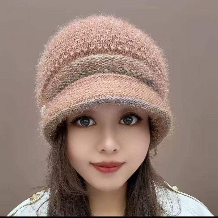 （东北必拍）女士秋冬加厚毛绒帽子针织松鼠绒帽檐毛绒时尚帽子