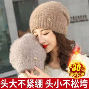 秋冬双层加绒加厚松鼠绒贝雷帽堆堆帽子包头护耳时尚 针织女士帽子