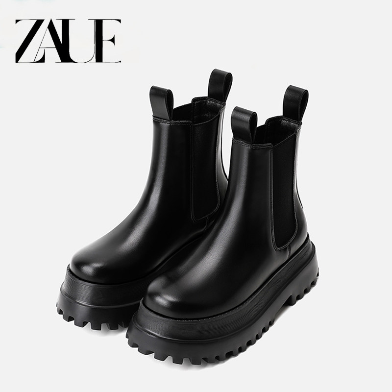 LEATHER ZR ZAUE CHELSEA BOOTS 2023 AUTUMN AND WINTER NEW THICK-SOLED MARTIN BOOTS WOMENS SHORT BOOTS BRITISH STYLE SINGLE BOOTS