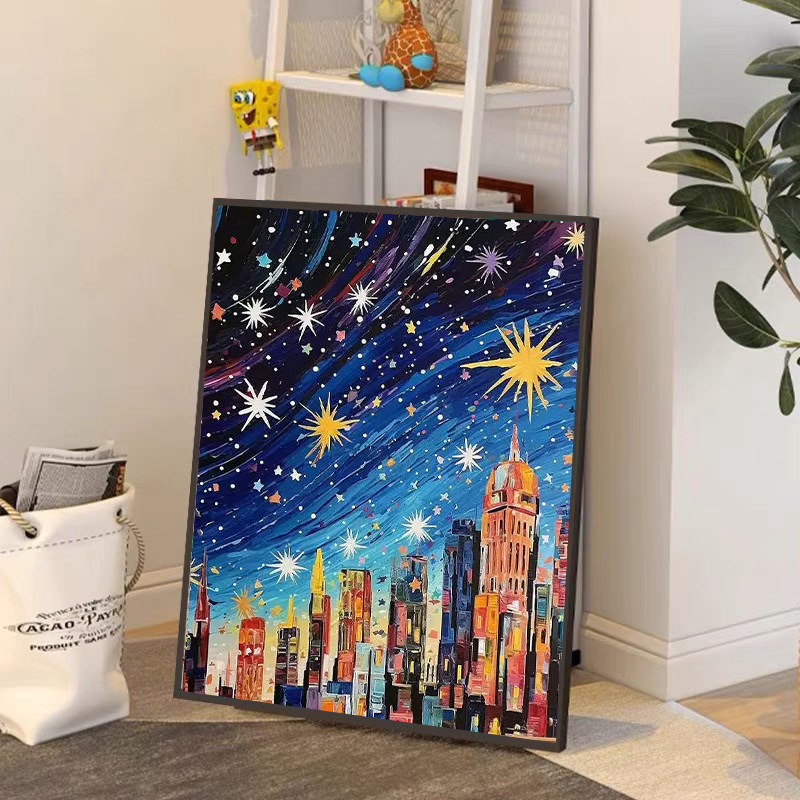 卡通城市星空钻石画2025新款满钻手工diy贴钻带相框小幅十字绣,居家布艺,钻石绣,淘宝优惠券,粉丝福利购,淘宝优惠卷