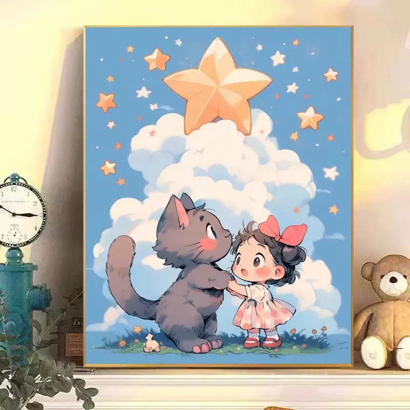 星星女孩钻石画2025新款手工diy满钻卧室客厅十字绣带相框