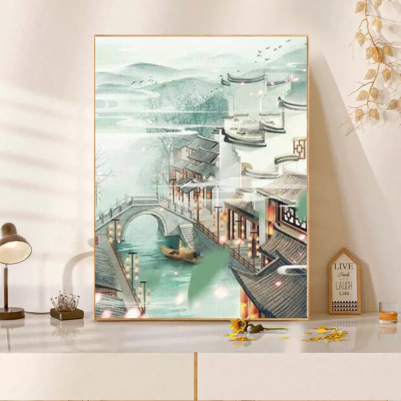 美丽江南小镇十字绣2025新款满钻diy手工钻石贴画带相框装饰画,居家布艺,钻石绣,淘宝优惠券,粉丝福利购,淘宝优惠卷