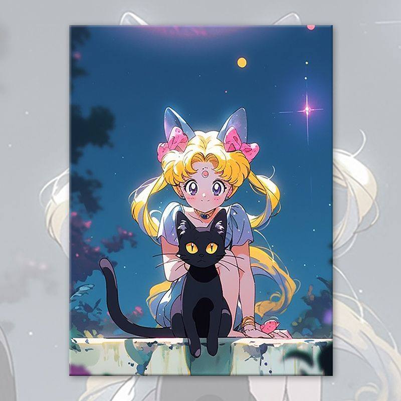 猫和美少女战士钻石画2025年新款满钻手工贴钻带相框卧室十字绣,居家布艺,钻石绣,淘宝优惠券,粉丝福利购,淘宝优惠卷