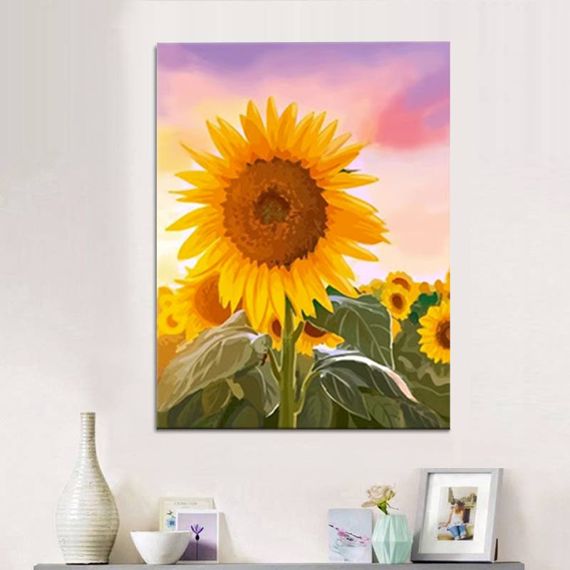 2024新款卡通钻石画向日葵花海5d满钻卧室客厅带框手工diy粘贴钻